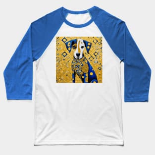 Gustav Klimt Style Dog with Blue and Gold Geometric Patterns Baseball T-Shirt